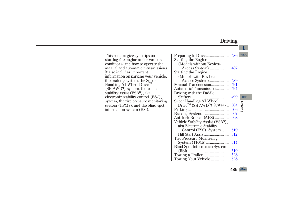 Driving | Acura 2012 TL User Manual | Page 489 / 650