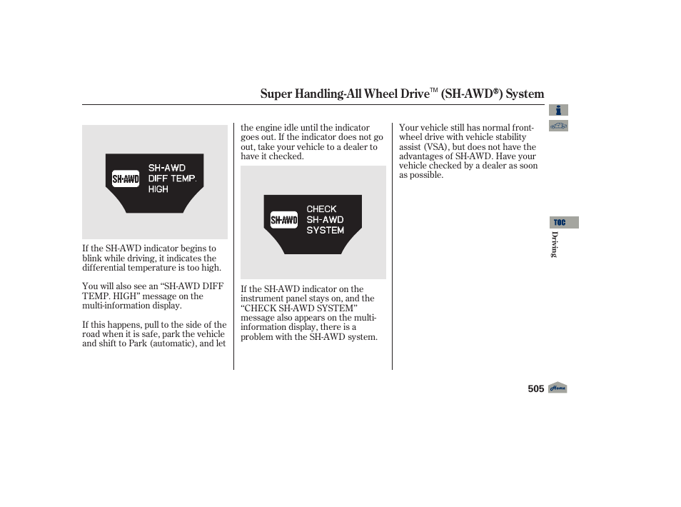 Super handling-all wheel drive (sh-awd ) system | Acura 2012 TL User Manual | Page 509 / 650