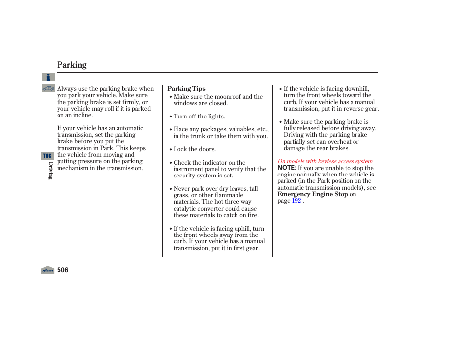 Parking | Acura 2012 TL User Manual | Page 510 / 650