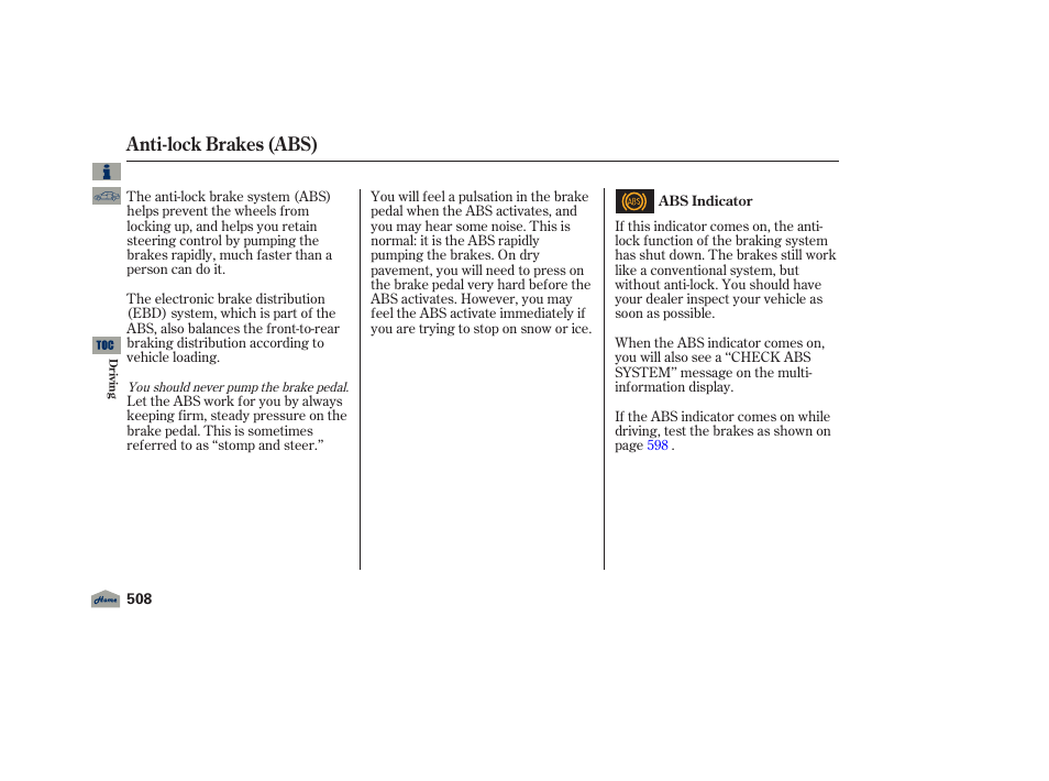 Anti-lock brakes (abs) | Acura 2012 TL User Manual | Page 512 / 650