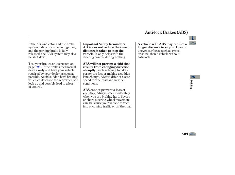 Anti-lock brakes (abs) | Acura 2012 TL User Manual | Page 513 / 650