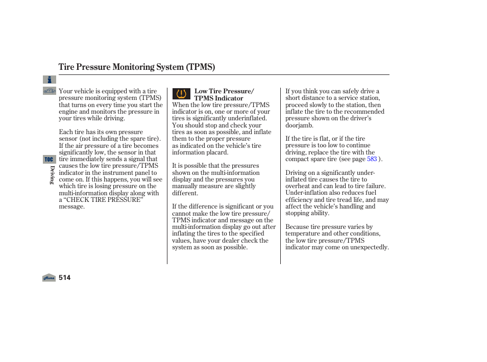 Tire pressure monitoring system (tpms) | Acura 2012 TL User Manual | Page 518 / 650