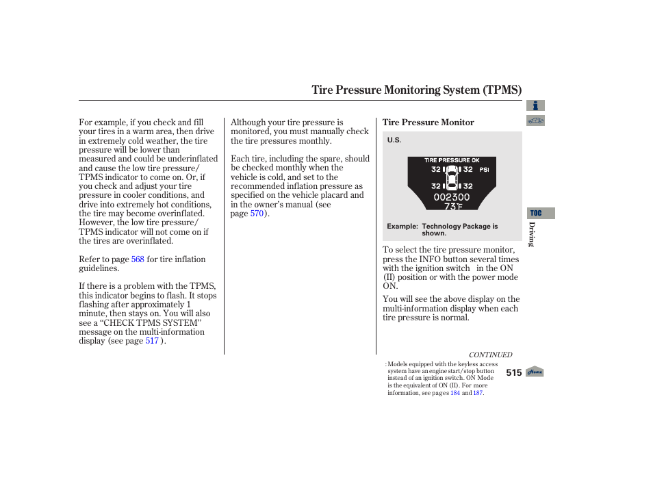 Tire pressure monitoring system (tpms), 2012 tl | Acura 2012 TL User Manual | Page 519 / 650