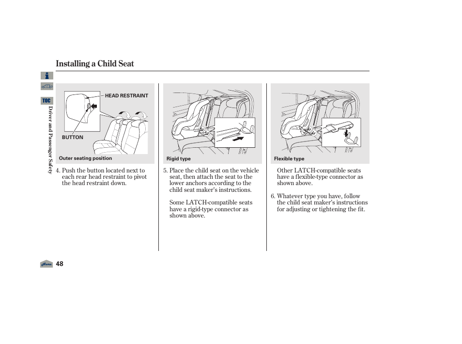 Installing a child seat, 2012 tl | Acura 2012 TL User Manual | Page 52 / 650