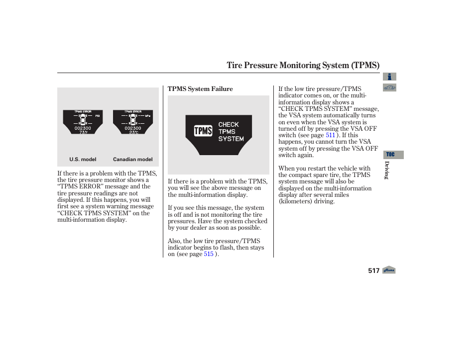 Tire pressure monitoring system (tpms) | Acura 2012 TL User Manual | Page 521 / 650