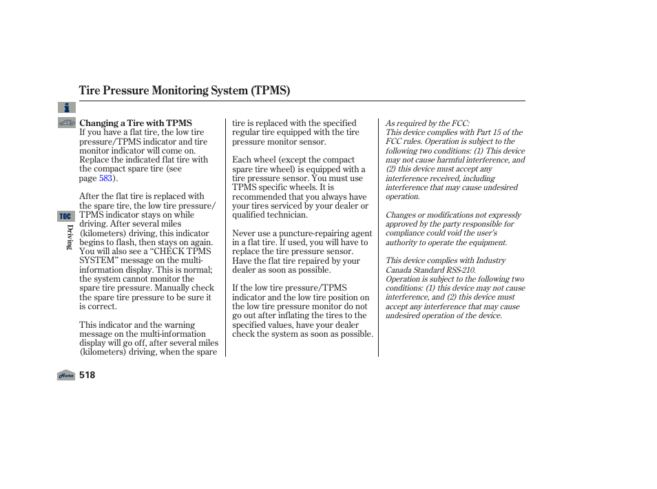 Tire pressure monitoring system (tpms) | Acura 2012 TL User Manual | Page 522 / 650