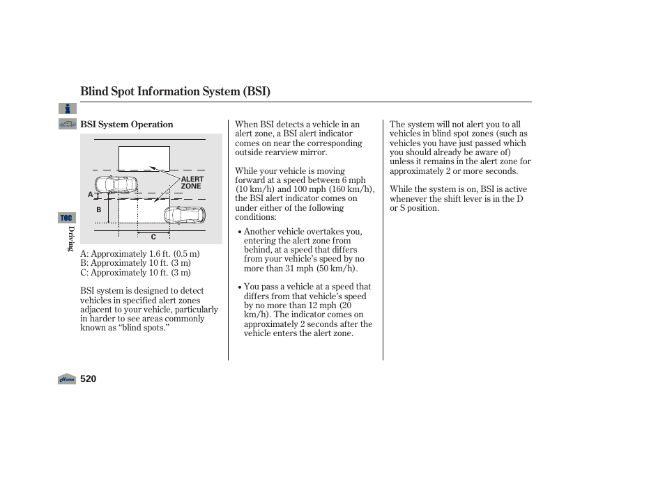 Blind spot information system (bsi) | Acura 2012 TL User Manual | Page 524 / 650