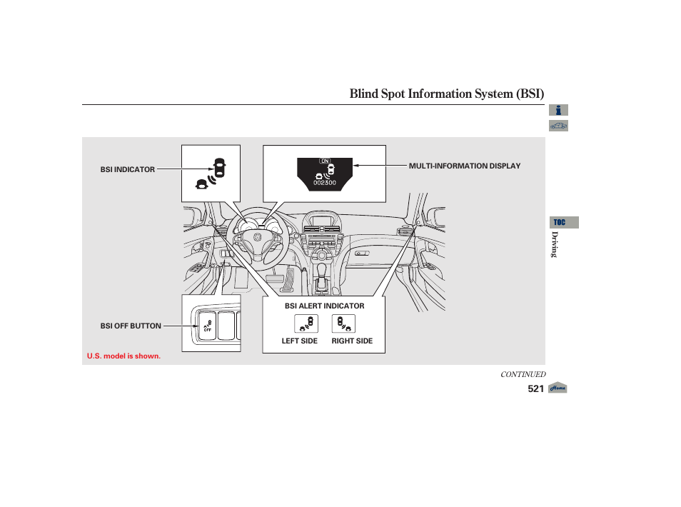 Blind spot information system (bsi), 2012 tl | Acura 2012 TL User Manual | Page 525 / 650