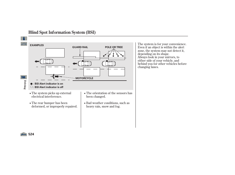 Blind spot information system (bsi), 2012 tl | Acura 2012 TL User Manual | Page 528 / 650