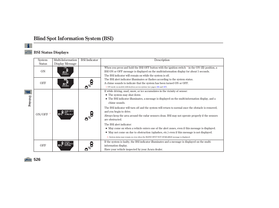 Blind spot information system (bsi), 2012 tl | Acura 2012 TL User Manual | Page 530 / 650