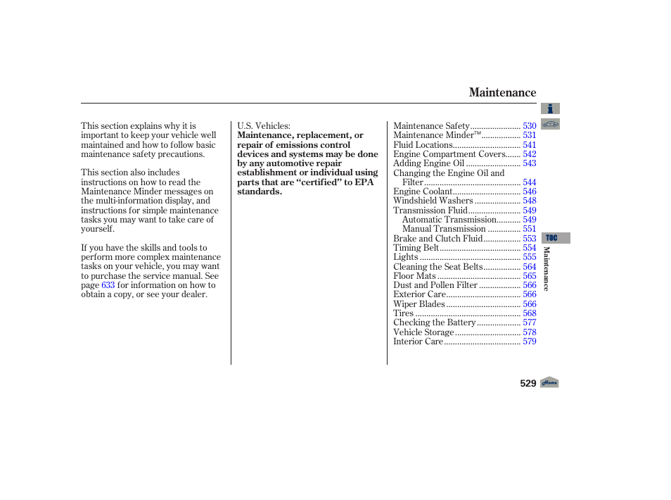 Maintenance | Acura 2012 TL User Manual | Page 533 / 650