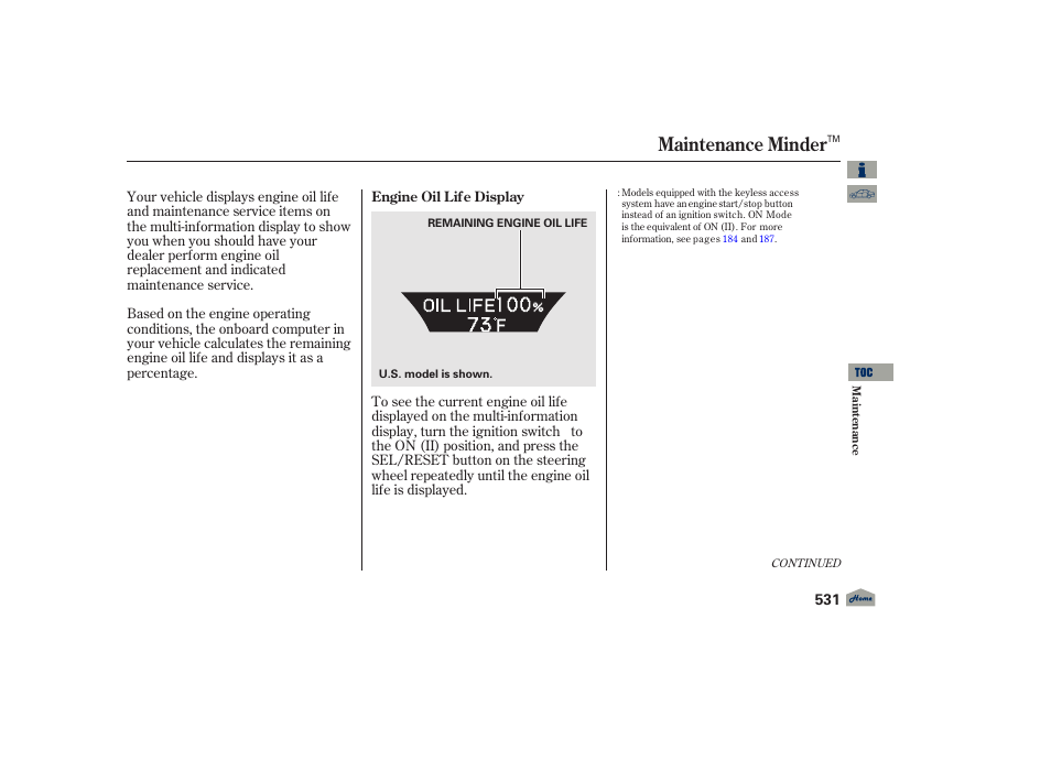 Maintenance minder, 2012 tl | Acura 2012 TL User Manual | Page 535 / 650