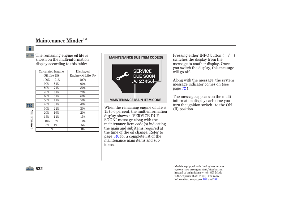 Maintenance minder, 2012 tl | Acura 2012 TL User Manual | Page 536 / 650