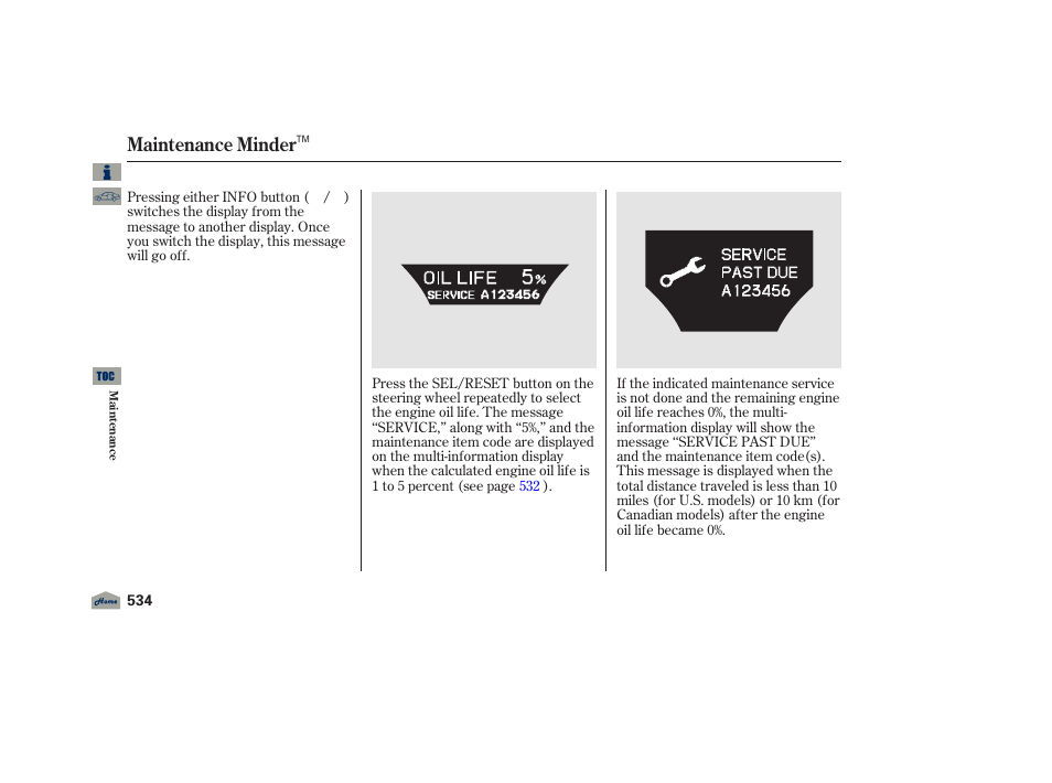 Maintenance minder | Acura 2012 TL User Manual | Page 538 / 650