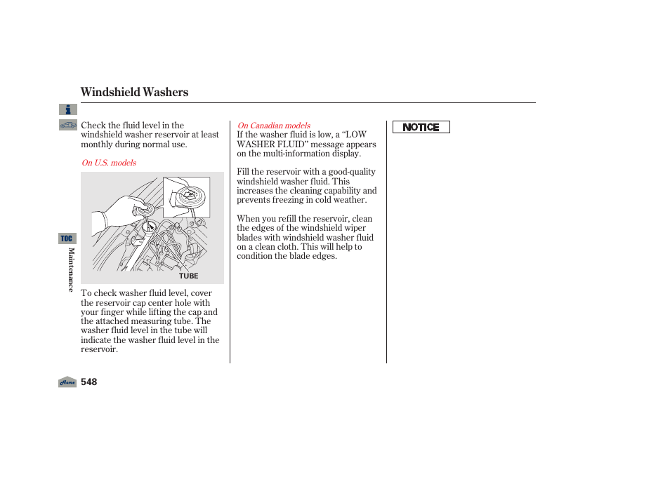 Washer fluid, Windshield washers | Acura 2012 TL User Manual | Page 552 / 650