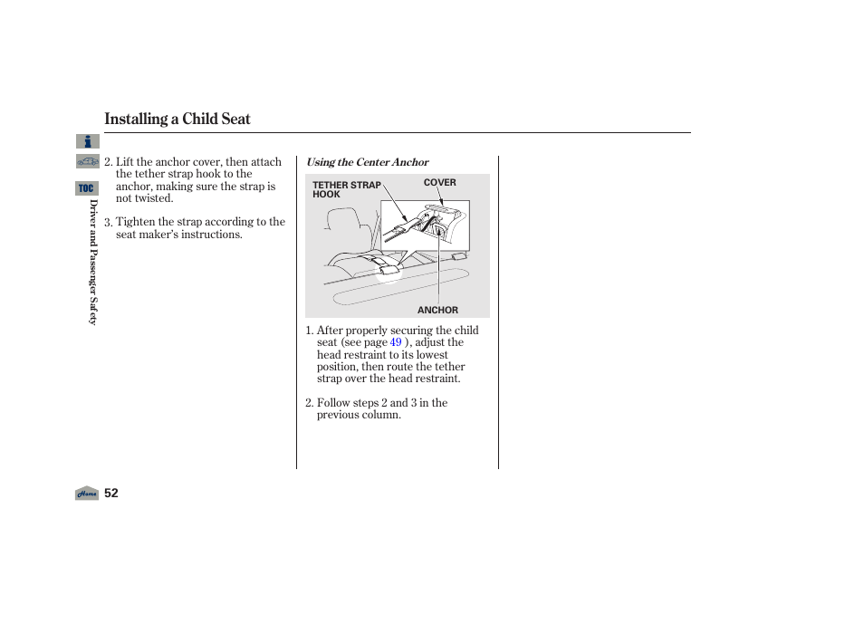 Installing a child seat, 2012 tl | Acura 2012 TL User Manual | Page 56 / 650