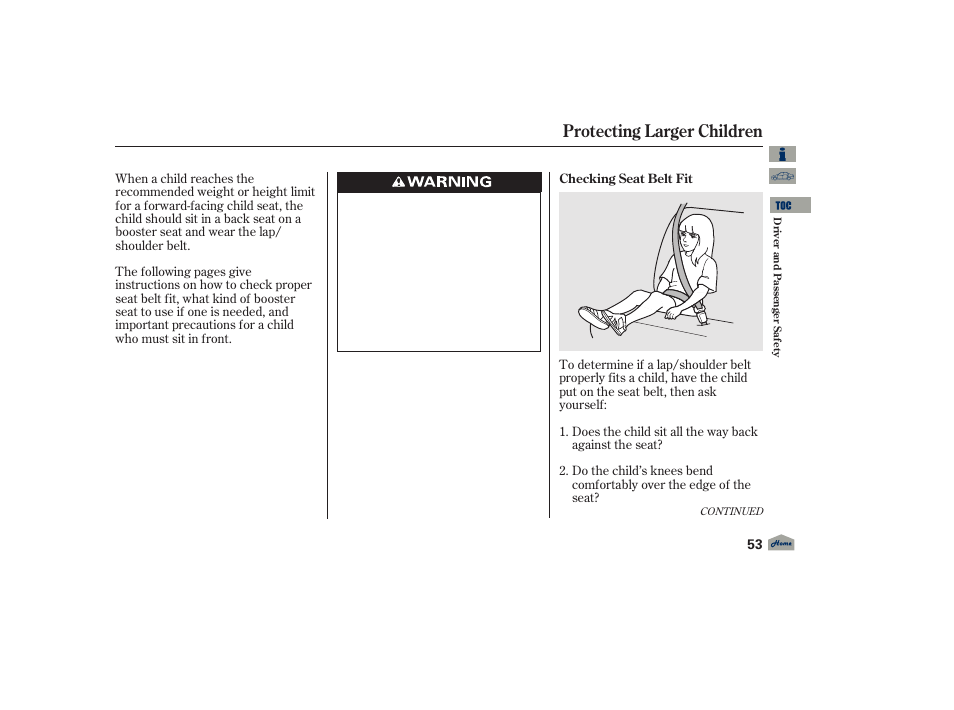 Protecting larger children | Acura 2012 TL User Manual | Page 57 / 650