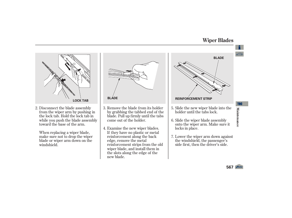 Wiper blades | Acura 2012 TL User Manual | Page 571 / 650