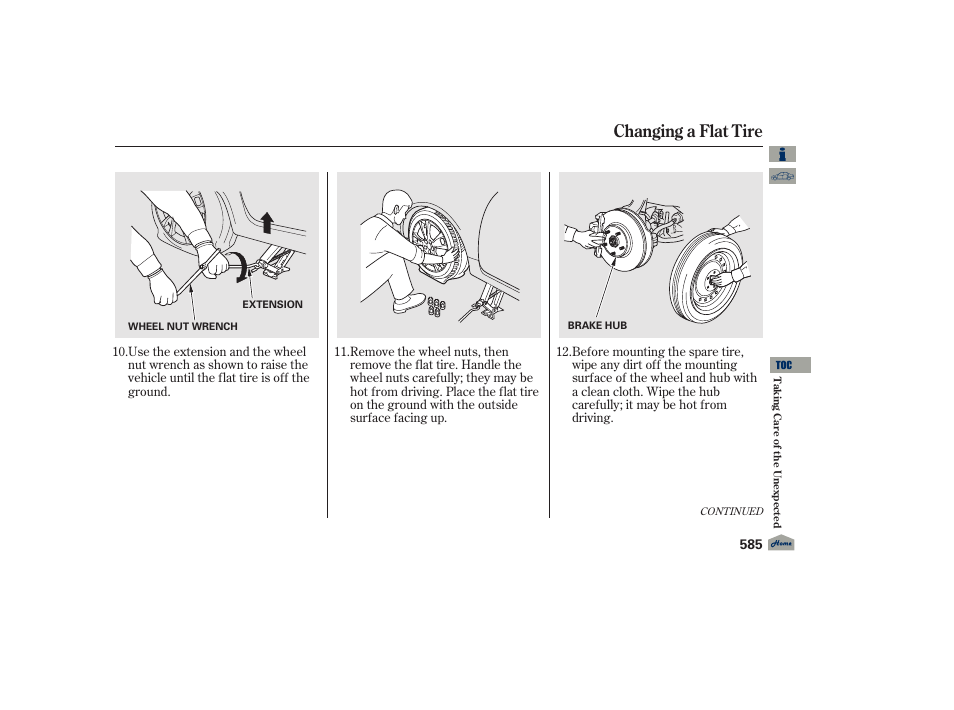 Changing a flat tire, 2012 tl | Acura 2012 TL User Manual | Page 589 / 650