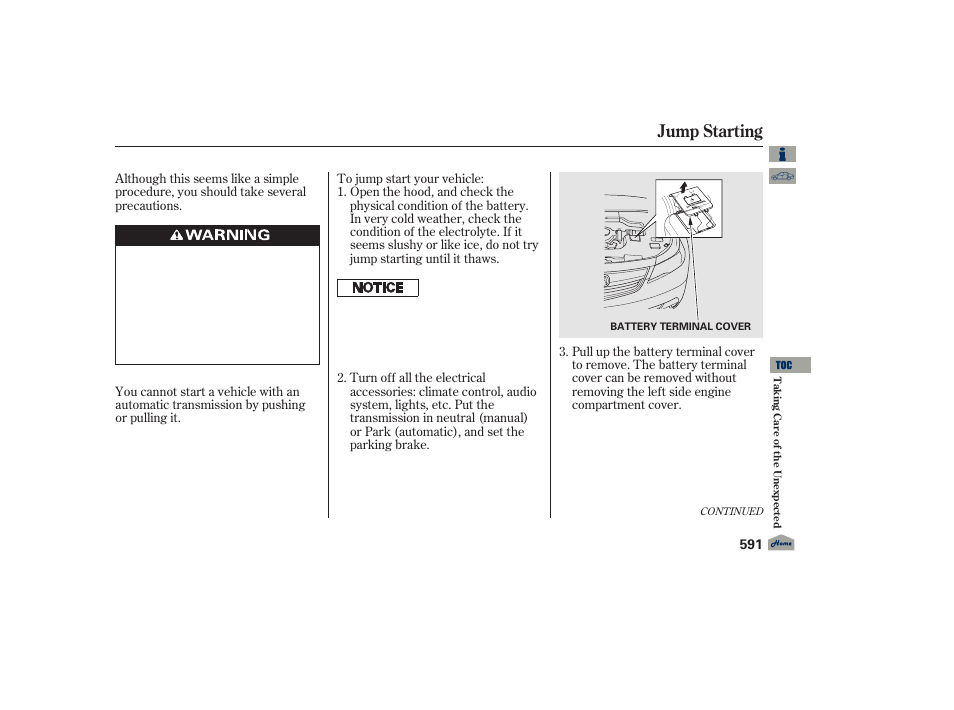 Jump starting, 2012 tl | Acura 2012 TL User Manual | Page 595 / 650