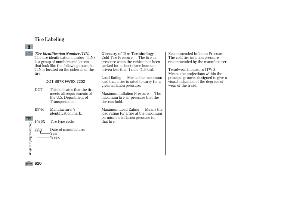 Tire labeling | Acura 2012 TL User Manual | Page 624 / 650