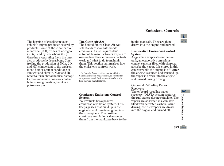 Emissions controls | Acura 2012 TL User Manual | Page 627 / 650
