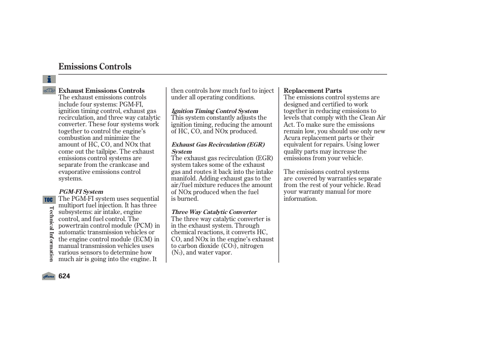 Emissions controls, 2012 tl | Acura 2012 TL User Manual | Page 628 / 650