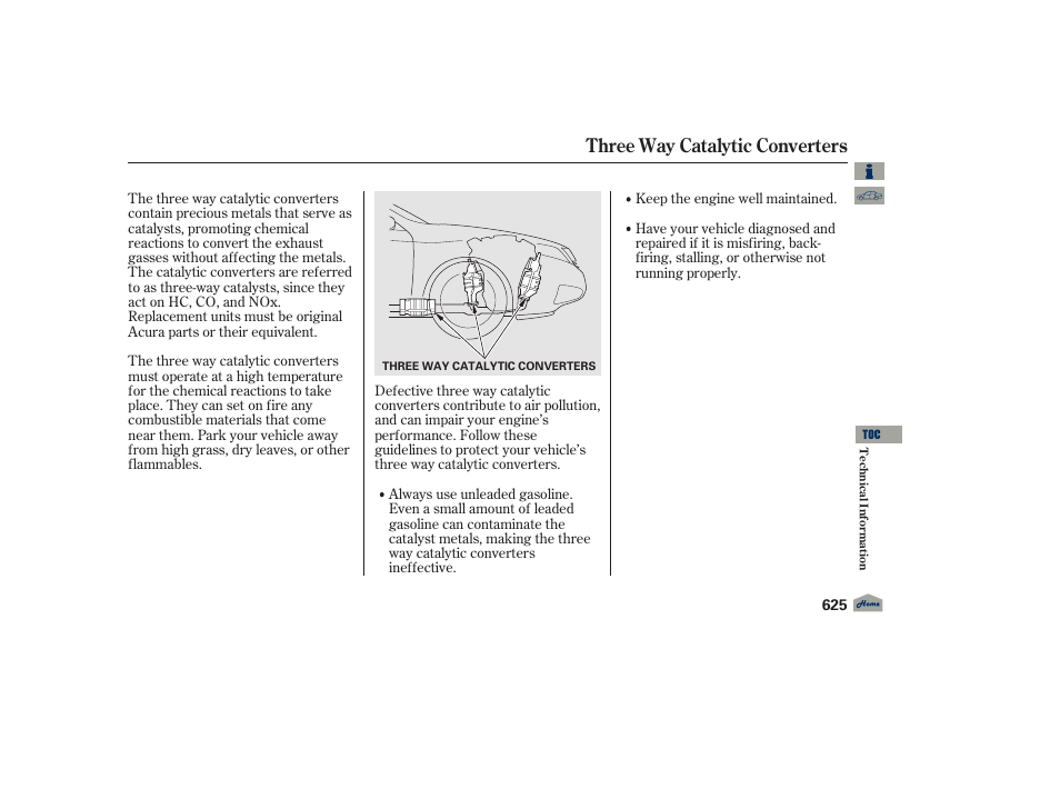 Three way catalytic converters | Acura 2012 TL User Manual | Page 629 / 650