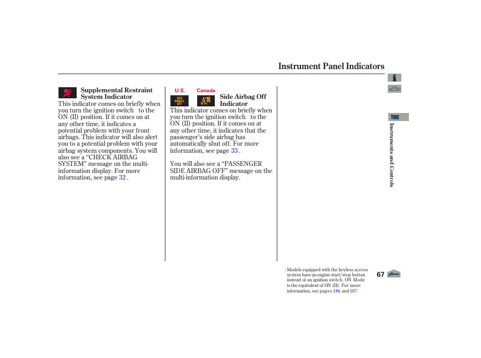 Instrument panel indicators, 2012 tl | Acura 2012 TL User Manual | Page 71 / 650