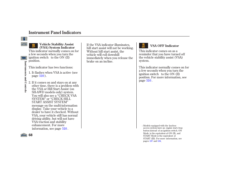 Instrument panel indicators, 2012 tl | Acura 2012 TL User Manual | Page 72 / 650