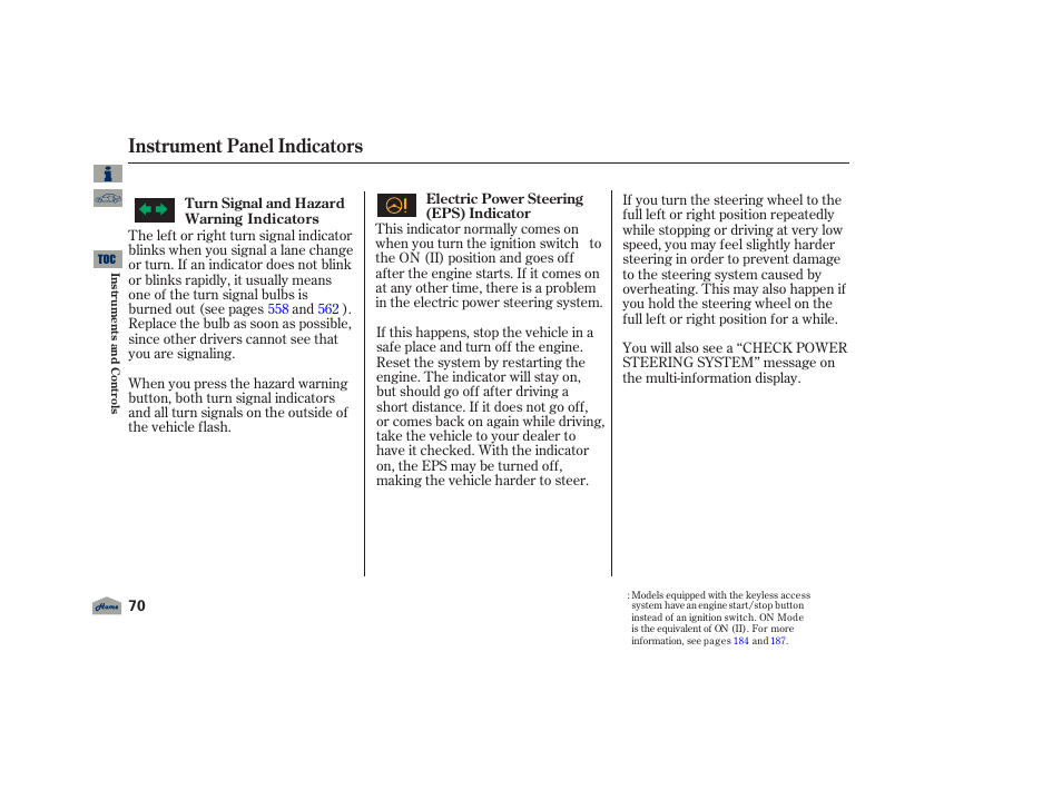 Instrument panel indicators, 2012 tl | Acura 2012 TL User Manual | Page 74 / 650