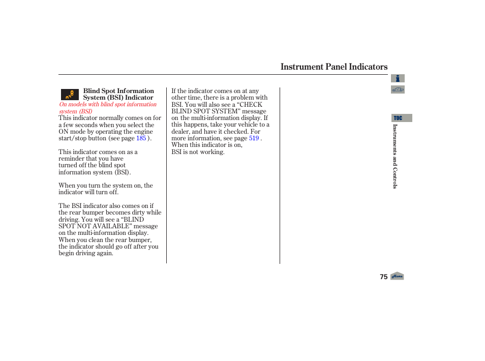 Instrument panel indicators, 2012 tl | Acura 2012 TL User Manual | Page 79 / 650