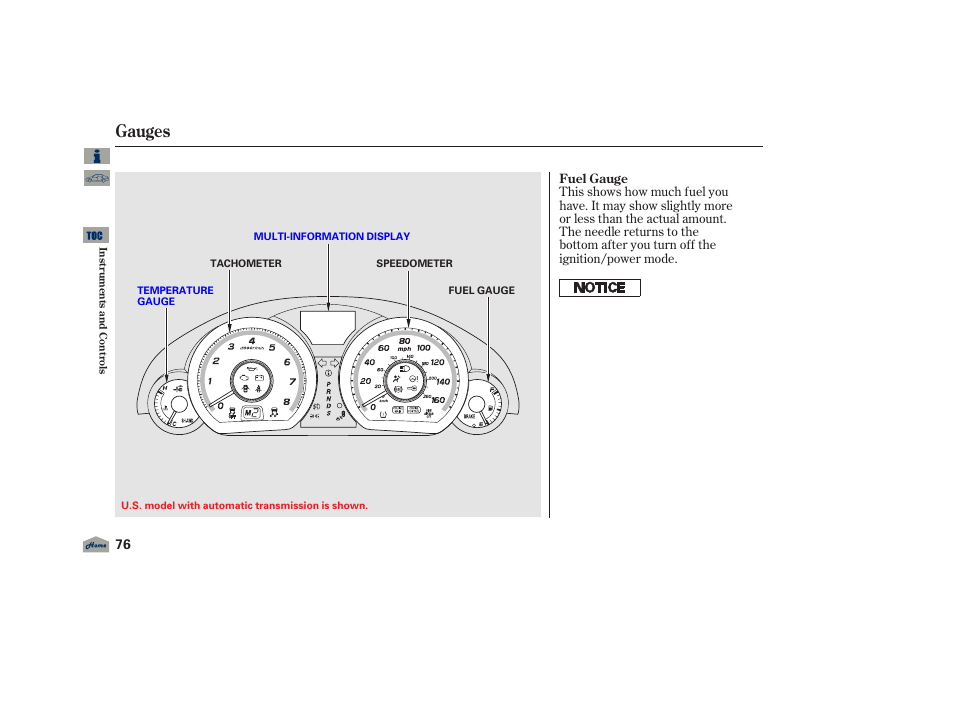 Gauges, 2012 tl | Acura 2012 TL User Manual | Page 80 / 650