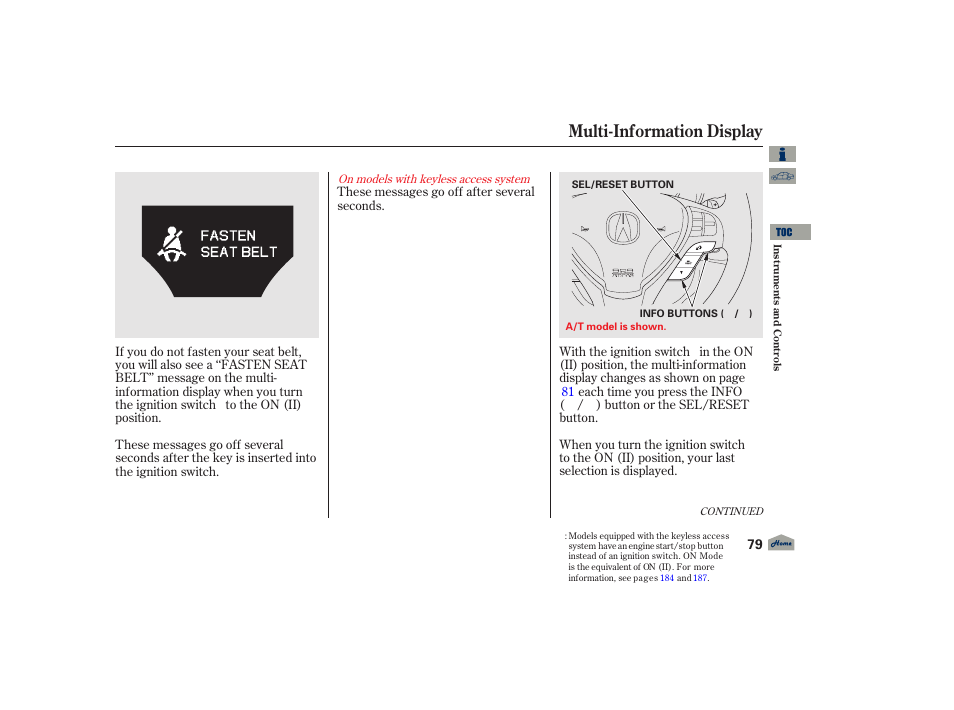 Multi-information display, 2012 tl | Acura 2012 TL User Manual | Page 83 / 650