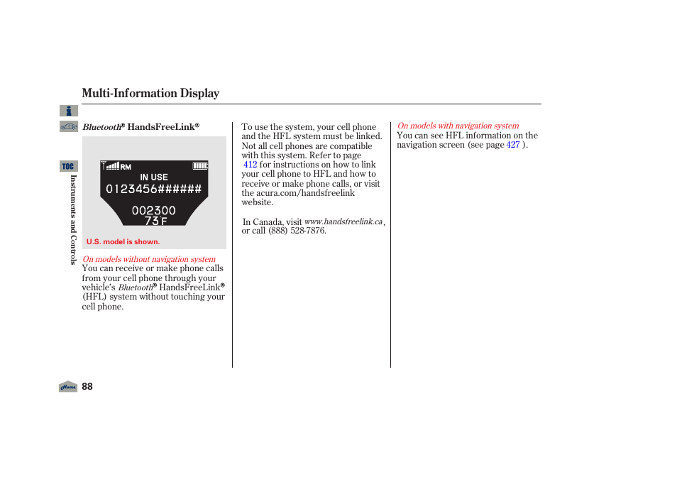 Multi-information display, 2012 tl | Acura 2012 TL User Manual | Page 92 / 650