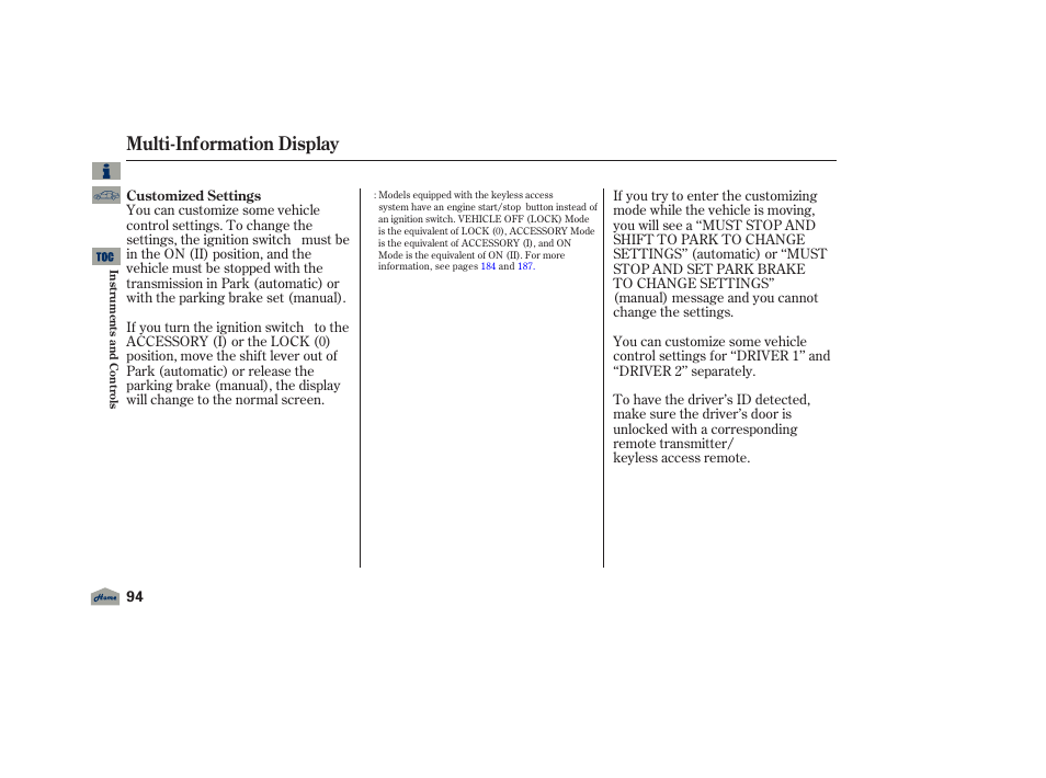Multi-information display, 2012 tl | Acura 2012 TL User Manual | Page 98 / 650