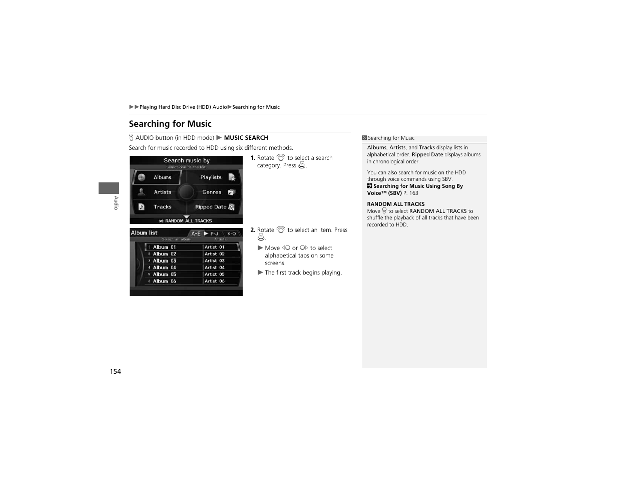 Searching for music | Acura 2012 ZDX Navigation User Manual | Page 156 / 251