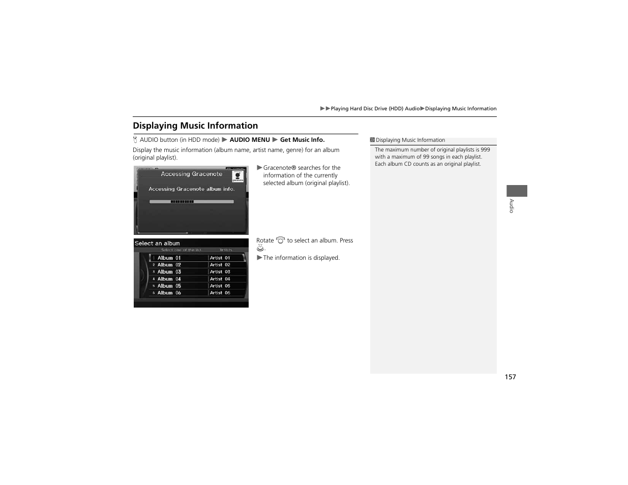 Displaying music information | Acura 2012 ZDX Navigation User Manual | Page 159 / 251