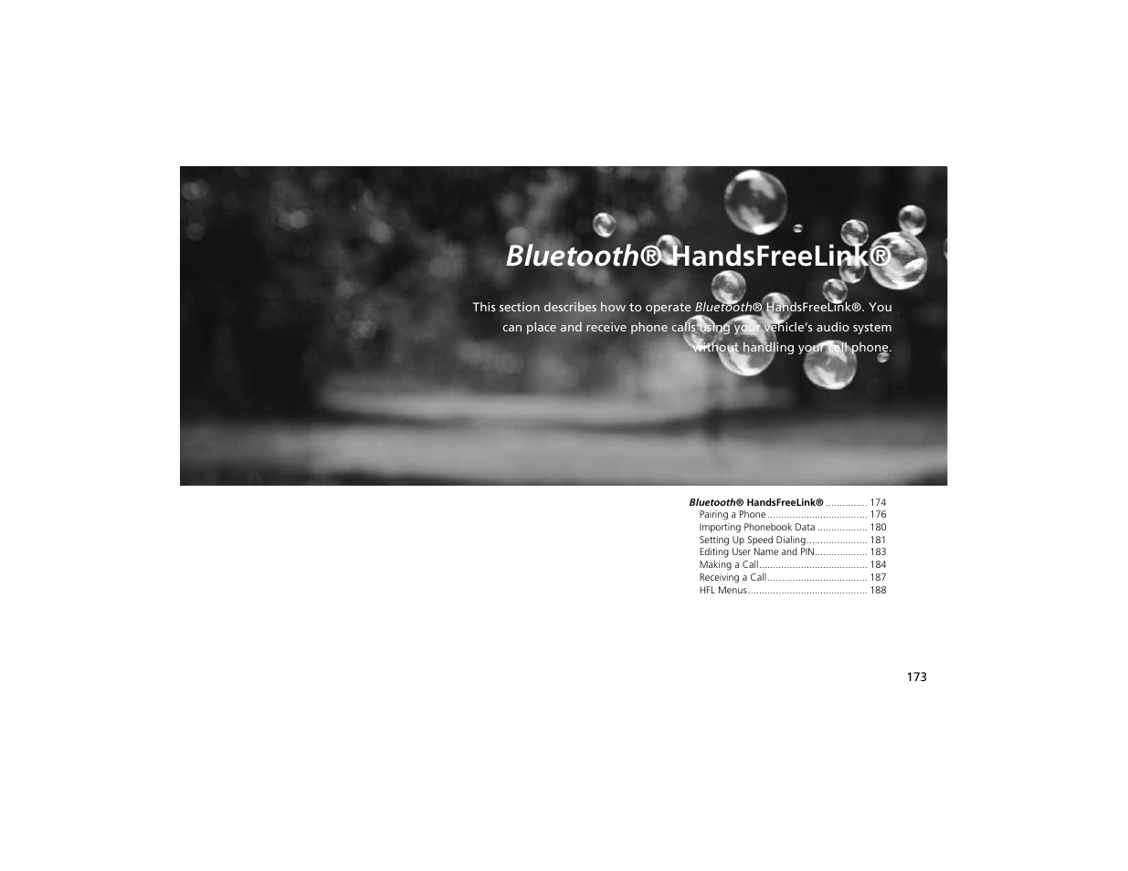 Bluetooth ® handsfreelink | Acura 2012 ZDX Navigation User Manual | Page 175 / 251