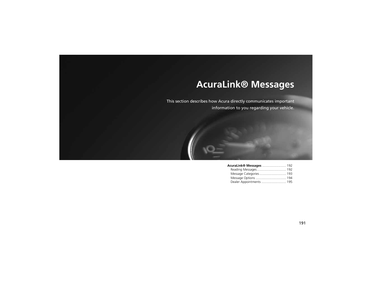 Acuralink® messages | Acura 2012 ZDX Navigation User Manual | Page 193 / 251
