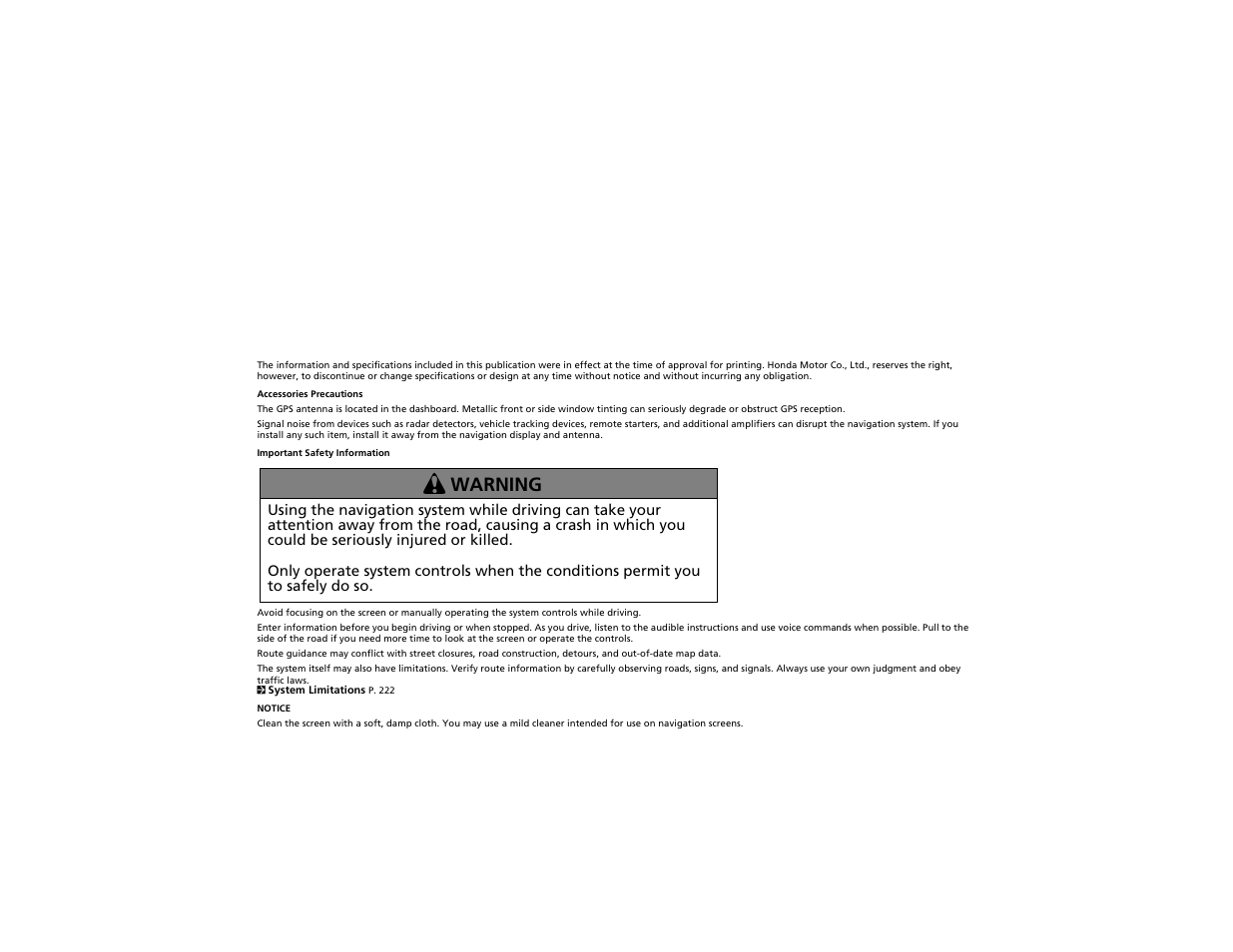 Warning | Acura 2012 ZDX Navigation User Manual | Page 2 / 251