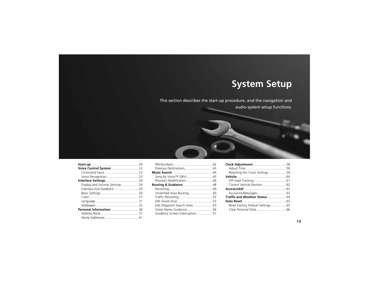 System setup | Acura 2012 ZDX Navigation User Manual | Page 21 / 251