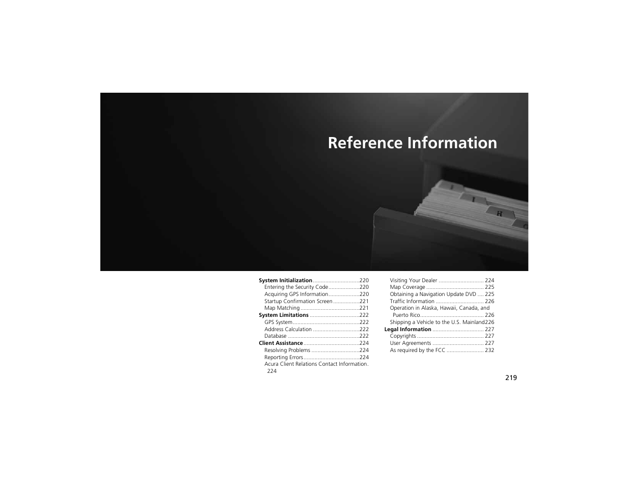 Reference information | Acura 2012 ZDX Navigation User Manual | Page 221 / 251