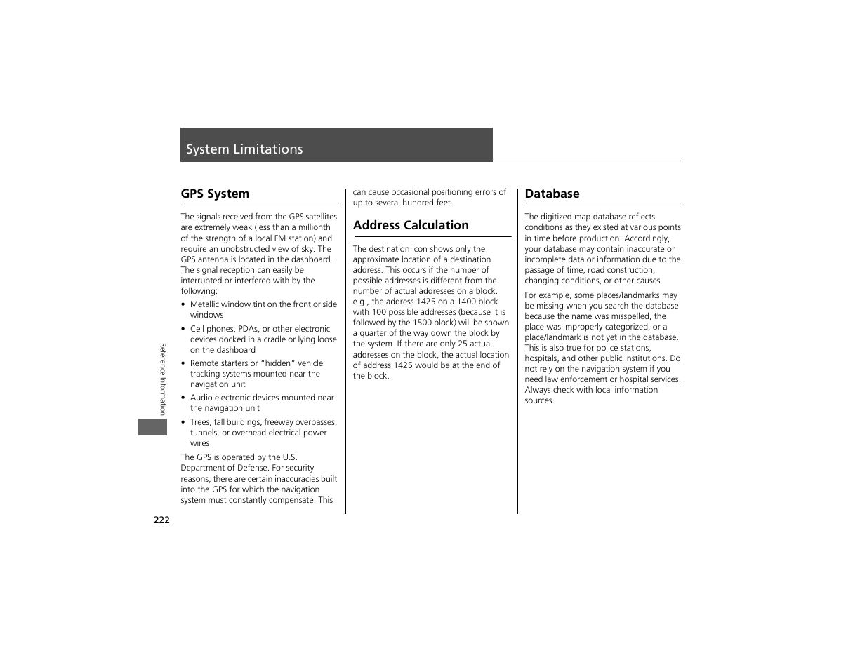 System limitations | Acura 2012 ZDX Navigation User Manual | Page 224 / 251