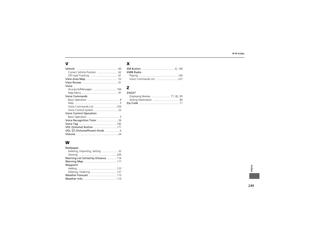 Acura 2012 ZDX Navigation User Manual | Page 251 / 251
