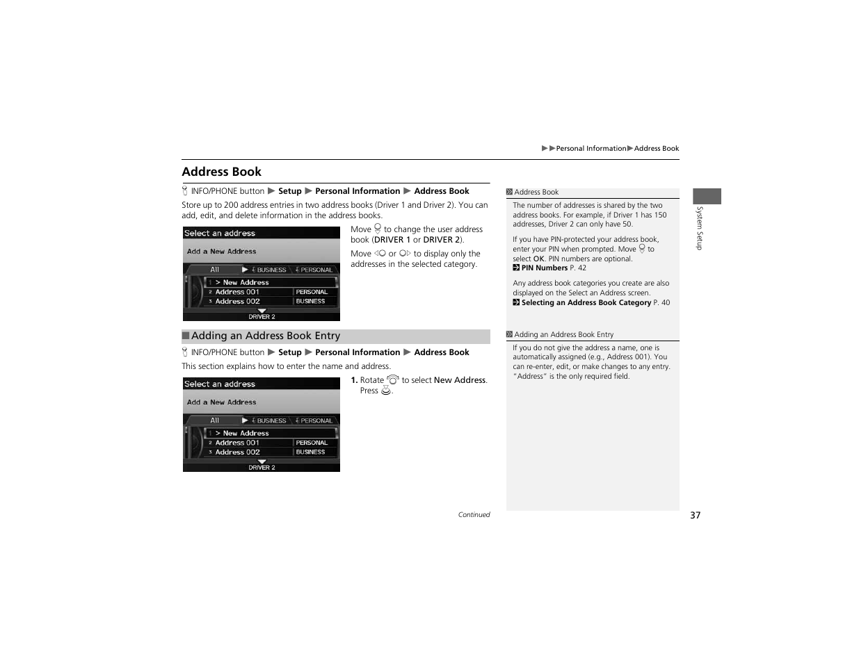 Address book | Acura 2012 ZDX Navigation User Manual | Page 39 / 251