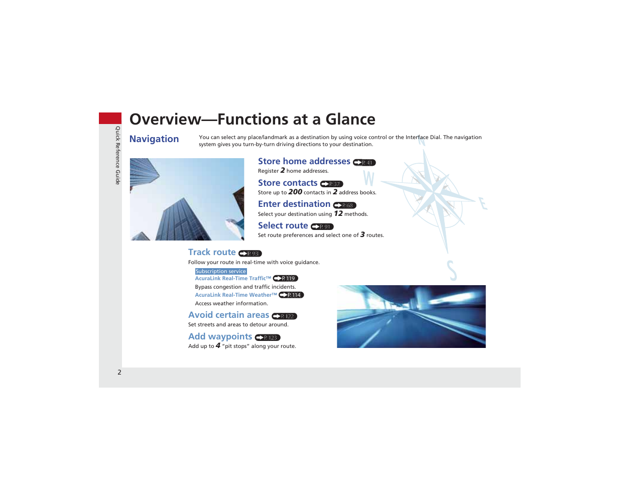 Overview—functions at a glance, Navigation | Acura 2012 ZDX Navigation User Manual | Page 4 / 251