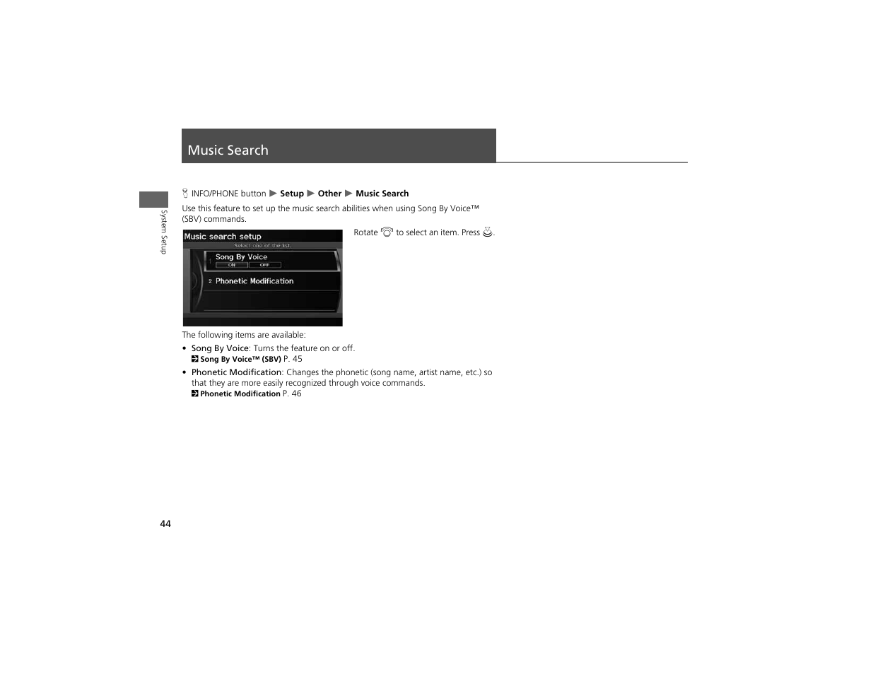 Music search | Acura 2012 ZDX Navigation User Manual | Page 46 / 251