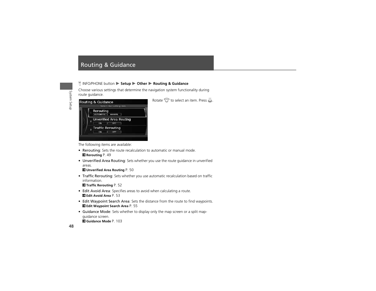 Routing & guidance | Acura 2012 ZDX Navigation User Manual | Page 50 / 251