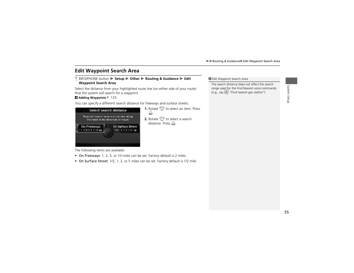 Edit waypoint search area | Acura 2012 ZDX Navigation User Manual | Page 57 / 251